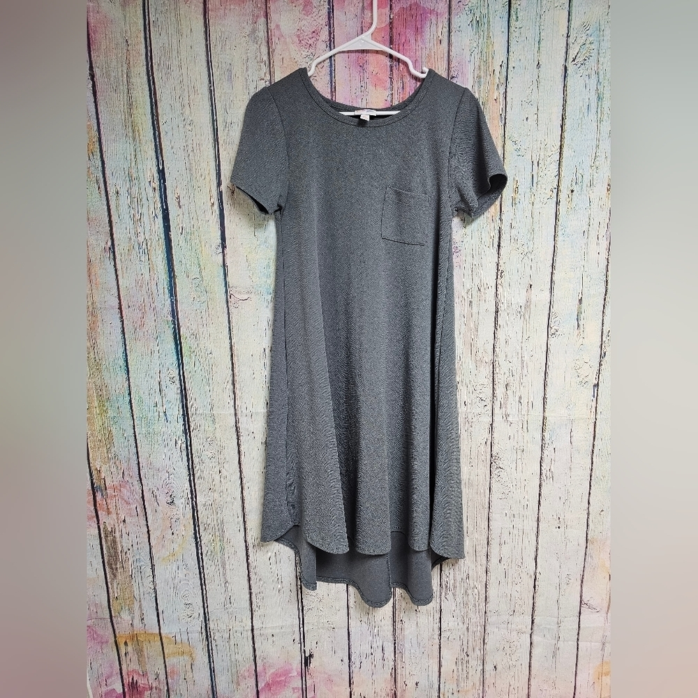 LuLaRoe Carly Dress Womens XS Gray Short Sleeve High Low Pocket Swing T-Shirt
